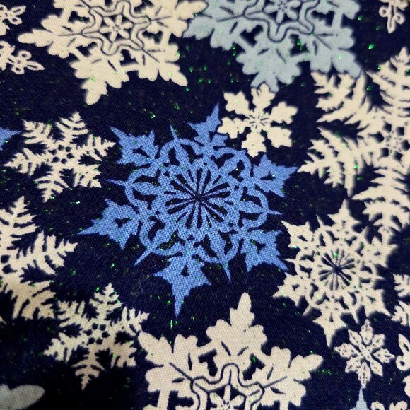 Keepsake Calico Joann Holiday Snowflake Glitter Blue Cotton Material - 56" x 42" - Picture 3 of 10